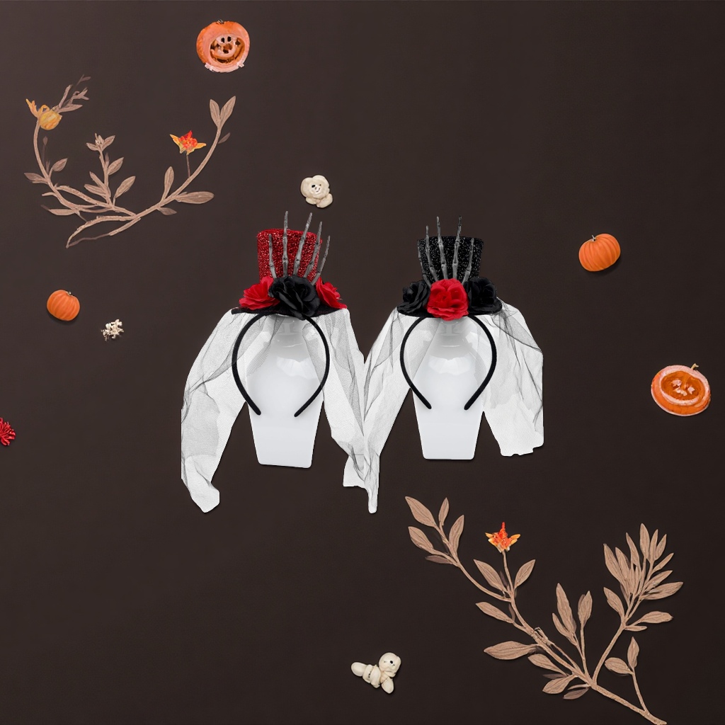 Black headband, skull, hand top and floral crown decoration Specification image