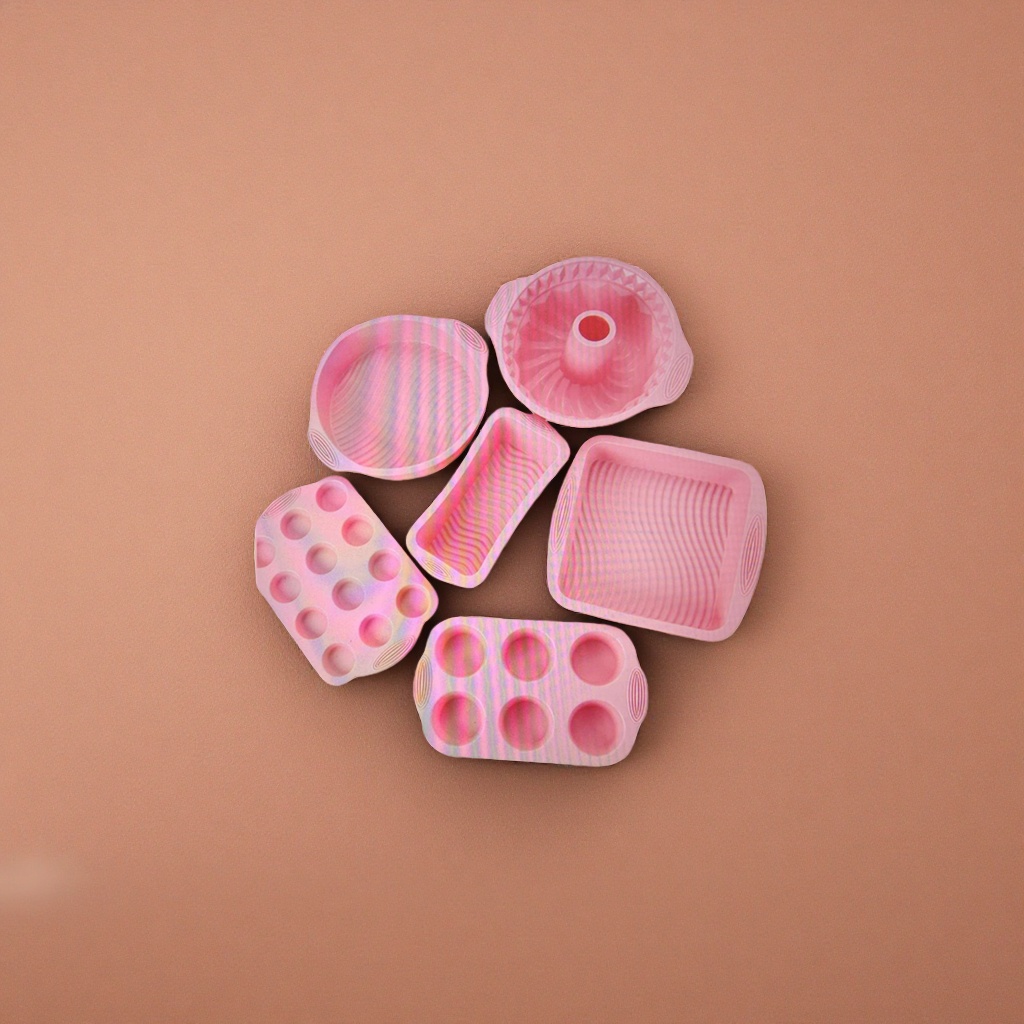 Pink silicone baking mold set, high-temperature resistant, food-grade, foldable and easy to demold, with multiple combinations details Picture