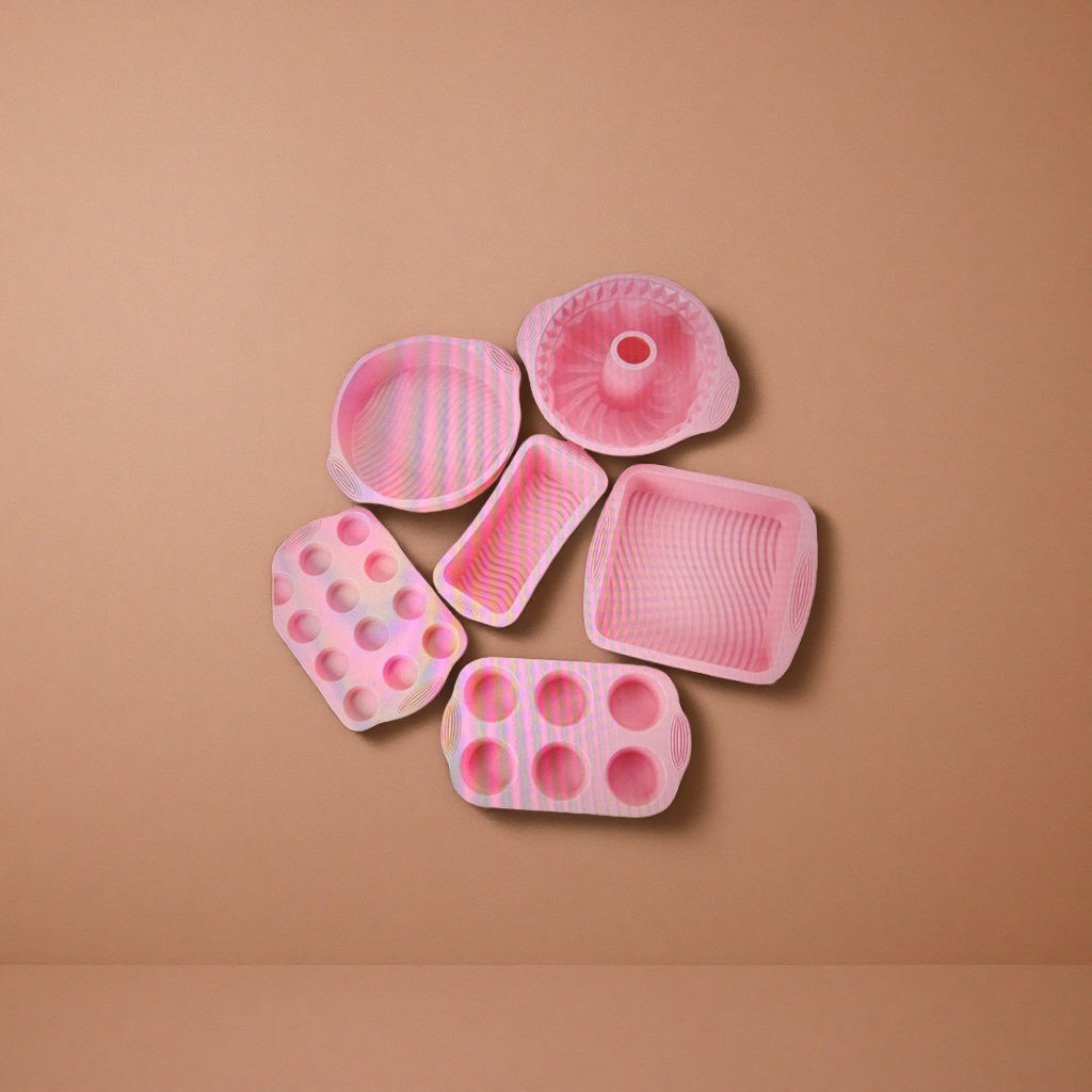 Pink silicone baking mold set, high-temperature resistant, food-grade, foldable and easy to demold, with multiple combinations Application Scenario