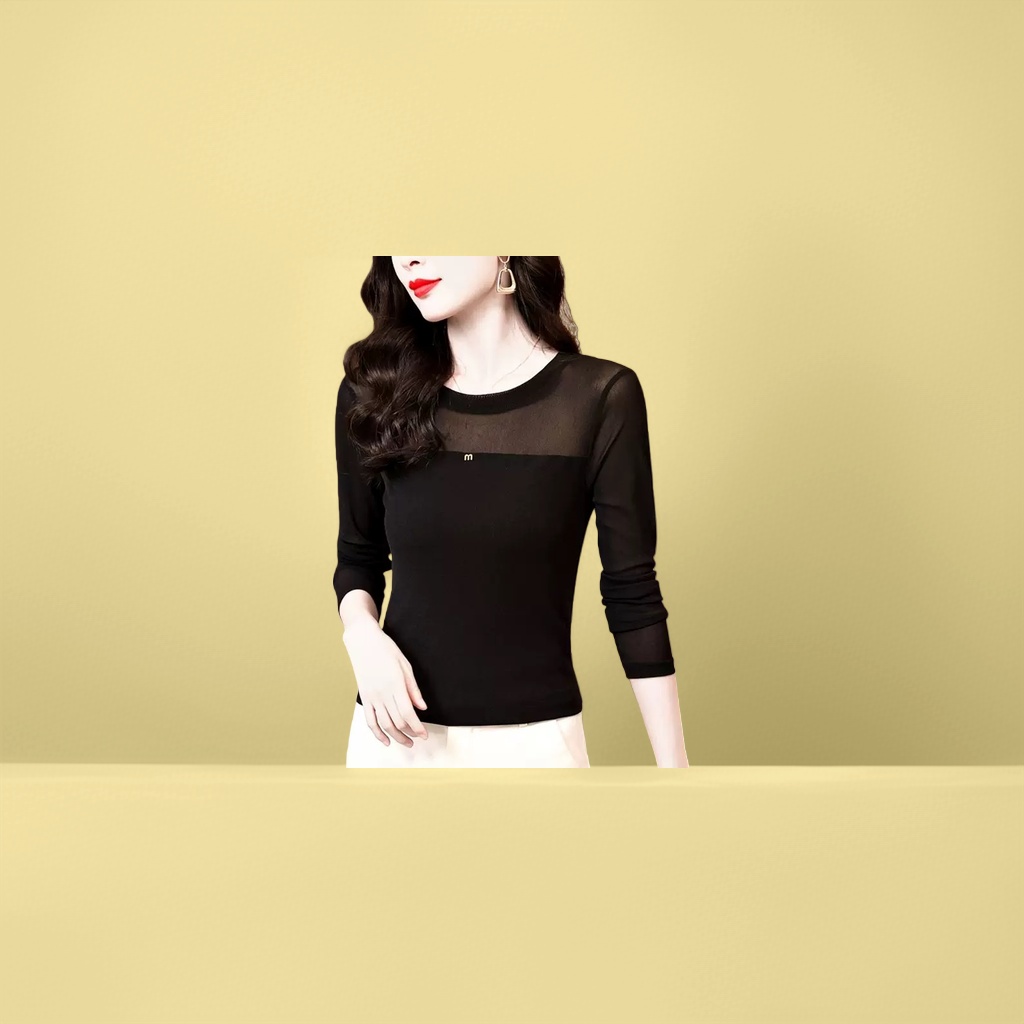 A black long-sleeved lace top for ladies is casual and versatile