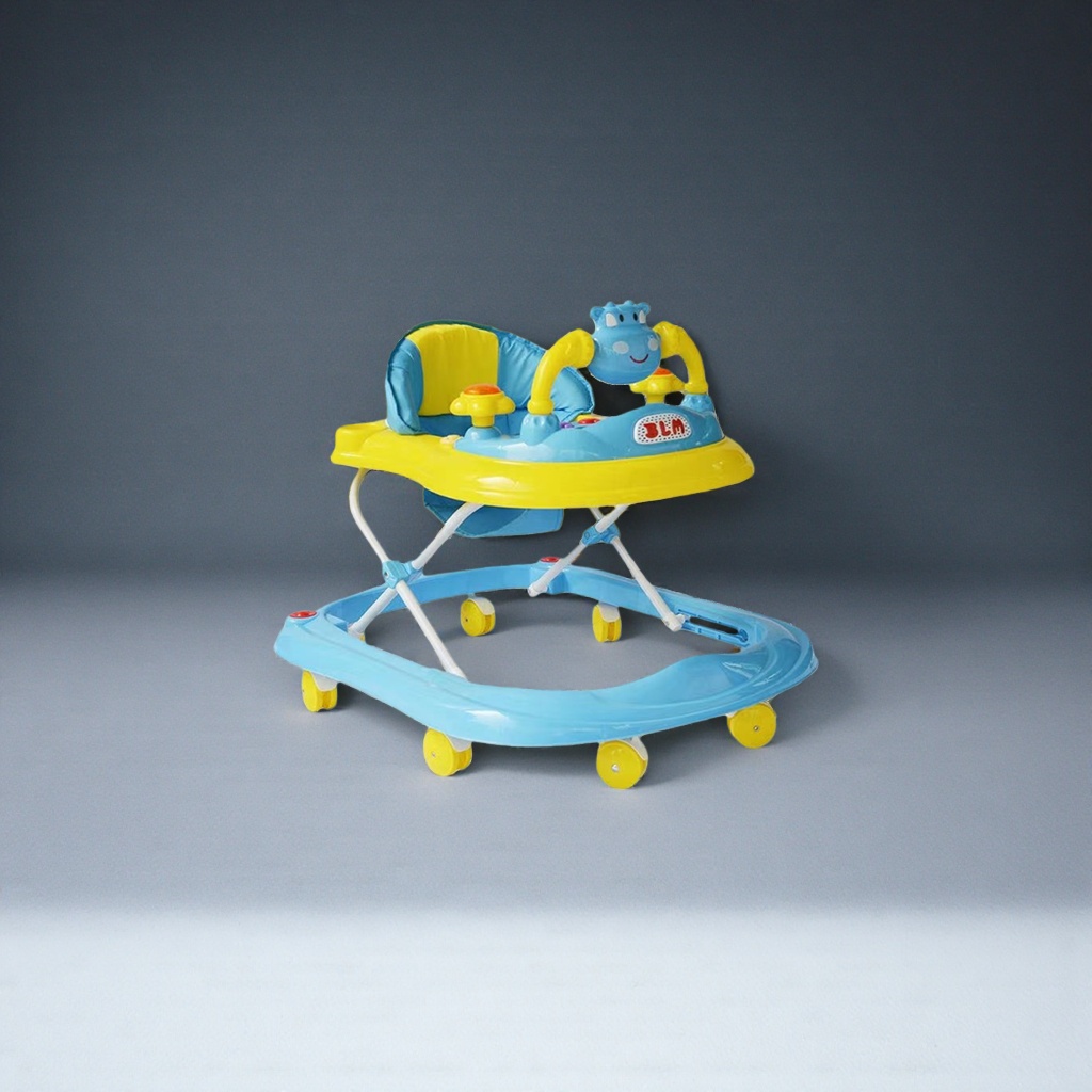 The blue and yellow baby walker is safe, stable and foldable Application Scenario