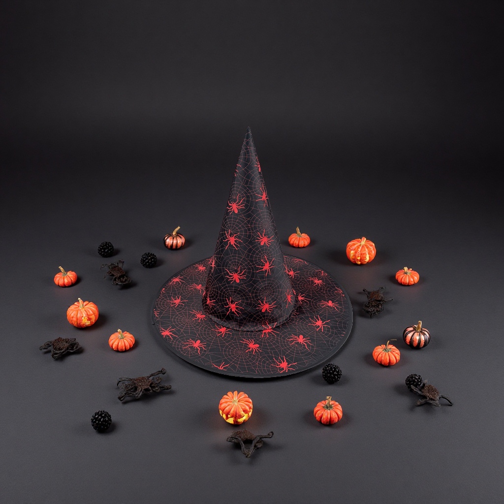 Black spider web pattern wizard hat Halloween party decoration hat