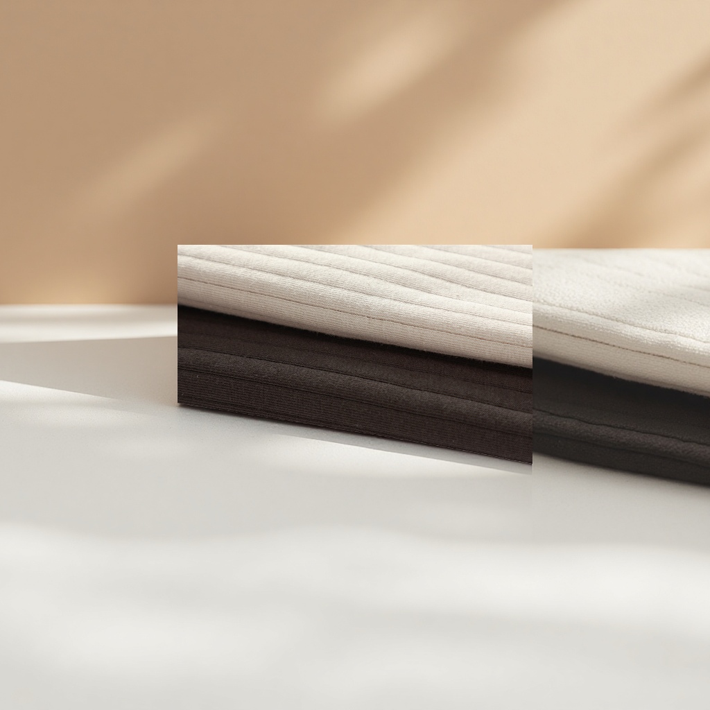 Off-white and dark brown striped knitted fabric, elastic cotton-polyester blend, 150cm wide, suitable for both clothing and home textiles Application Scenario