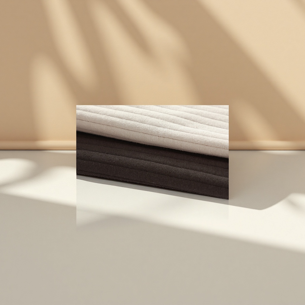 Off-white and dark brown striped knitted fabric, elastic cotton-polyester blend, 150cm wide, suitable for both clothing and home textiles details Picture