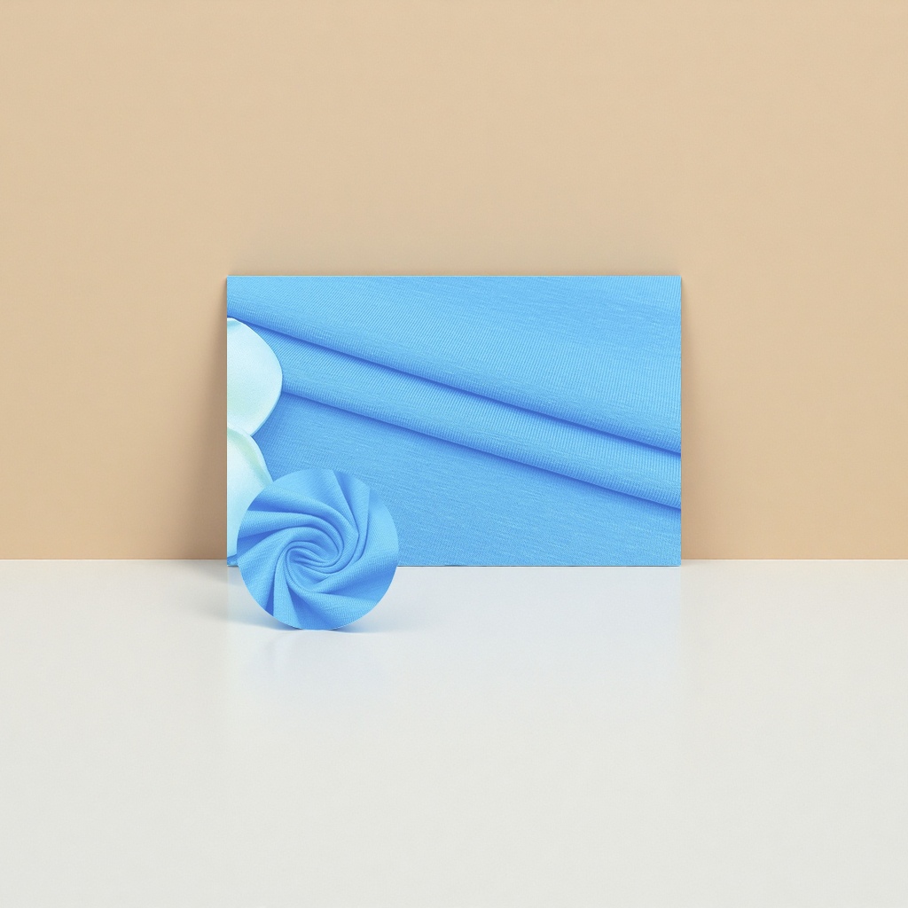 The light blue knitted fabric and high-elasticity cotton-polyester blend fabric with a width of 150cm can be used to make sweaters and sweatshirts Application Scenario