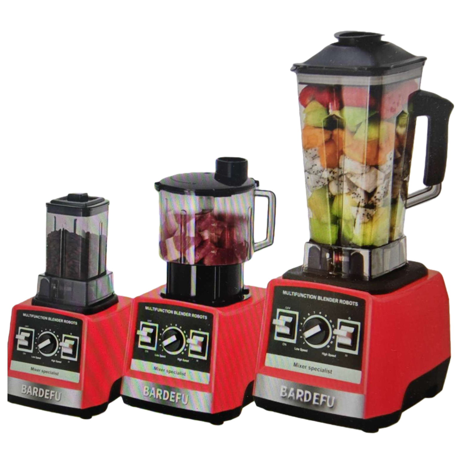 BARDEFU red base multi-functional MIXER, three units, transparent cup body, black lid MIXER SPECIALIST Item Picture