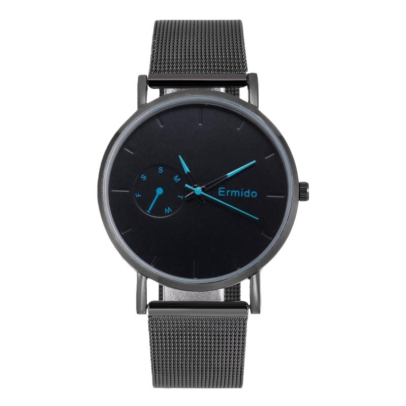 Black dial sapphire glass men's casual wristwatch with 38mm genuine leather strap Item Picture
