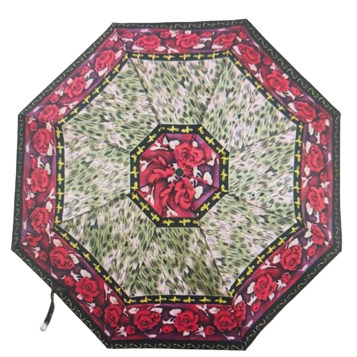 The red rose-patterned octagonal umbrella is waterproof, sun-proof and suitable for both sunny and rainy days Item Picture