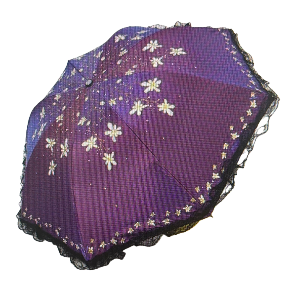 Purple floral lace edge folding umbrella for both weather and rain, waterproof and sun-proof, lightweight ladies' umbrella Item Picture