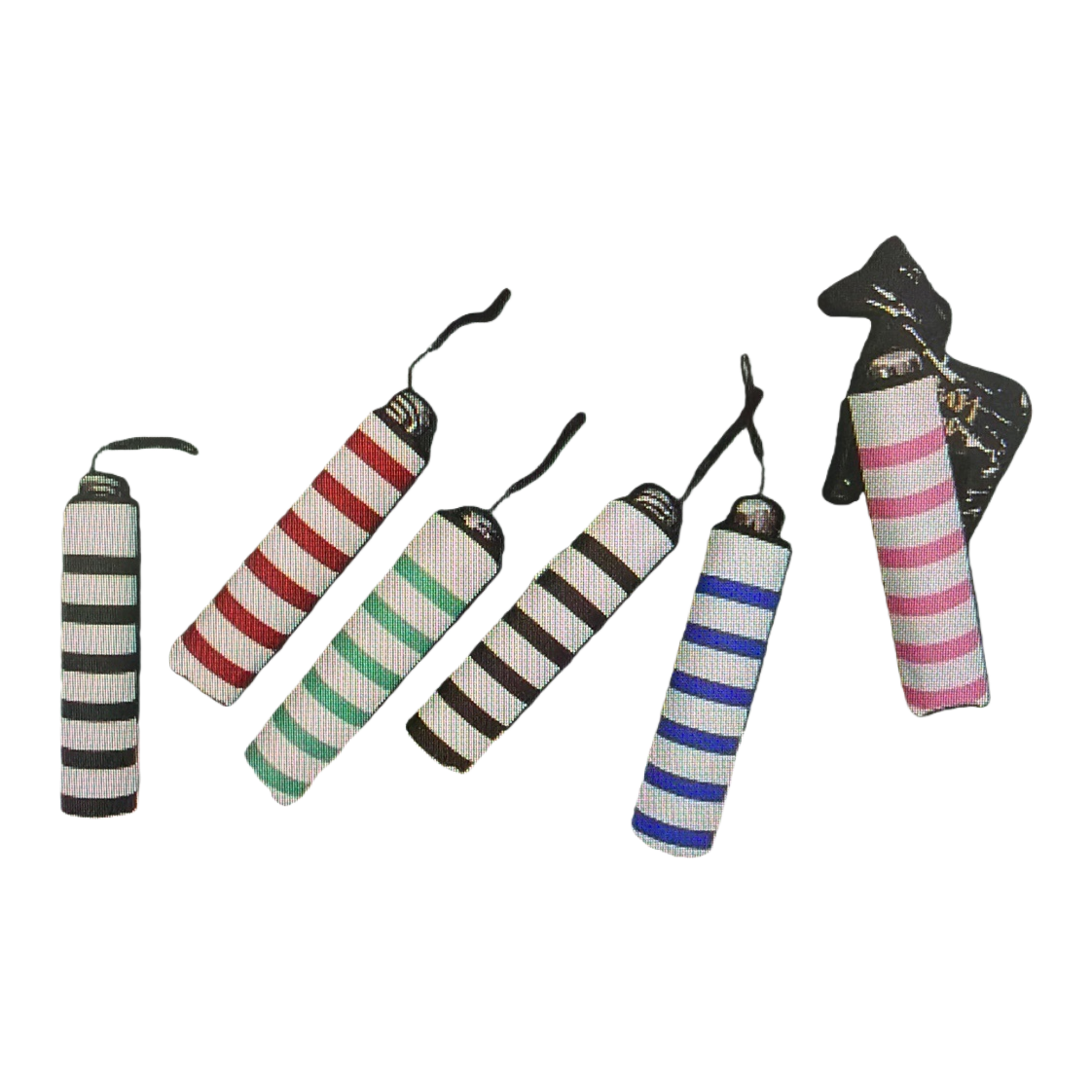 The colorful striped folding umbrella is portable, suitable for both sun protection and rain, and is lightweight and compact Item Picture