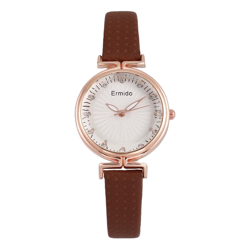 This brown leather strap rose gold ladies' watch is fashionable, light luxury, simple and versatile Item Picture