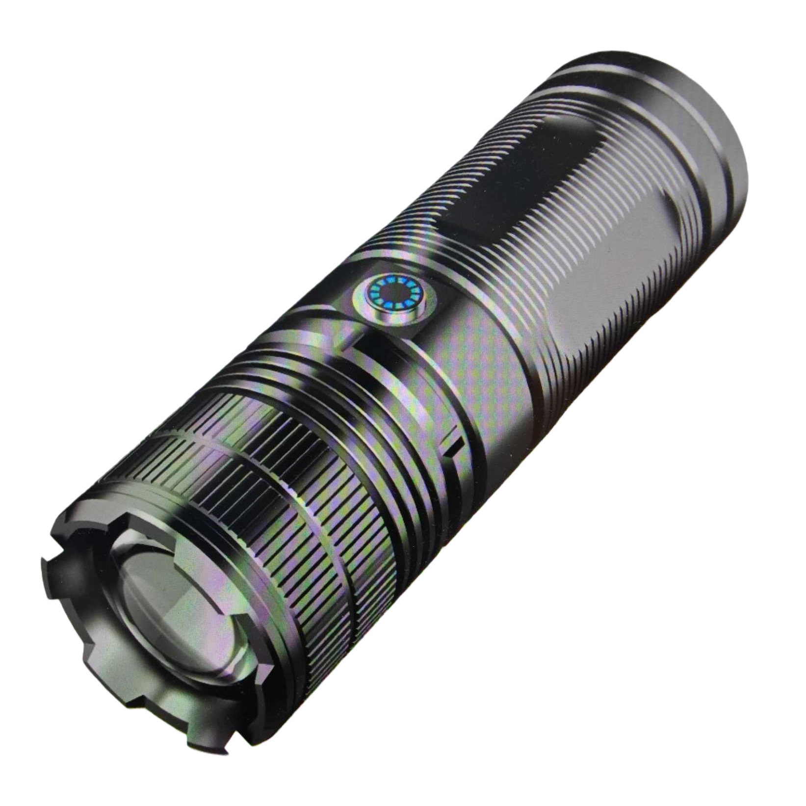 Black metal texture flashlight, high-intensity rechargeable portable LED outdoor lighting Item Picture