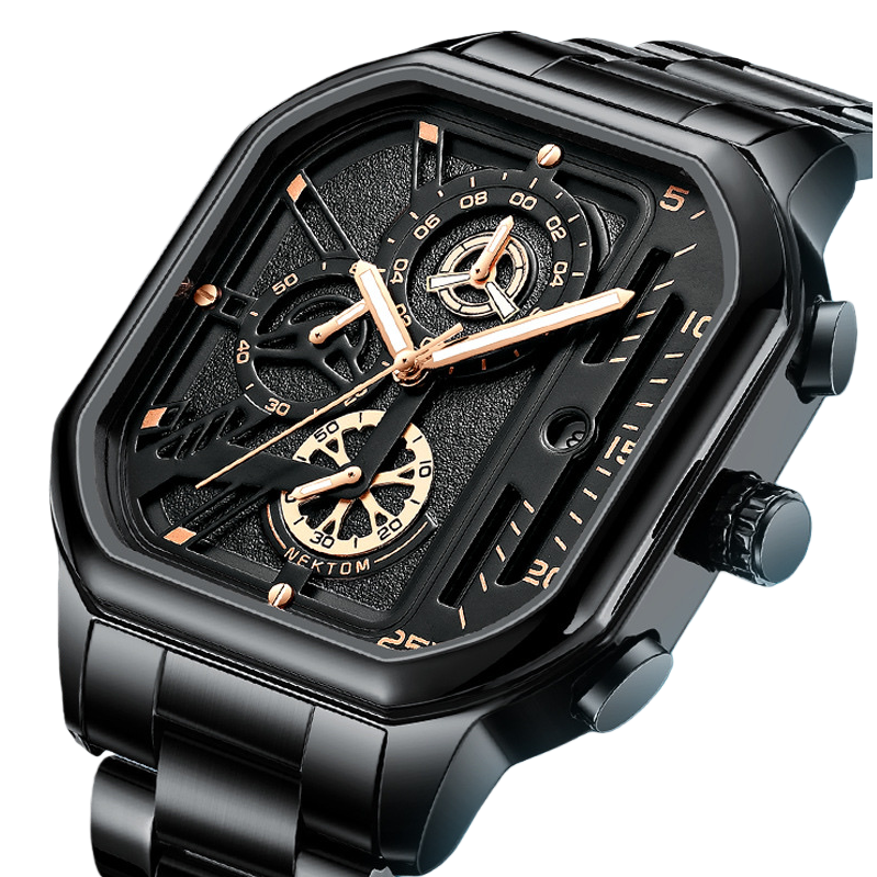 Black mechanical watch for men, automatic winding, luminous, waterproof, simple, business and casual Item Picture