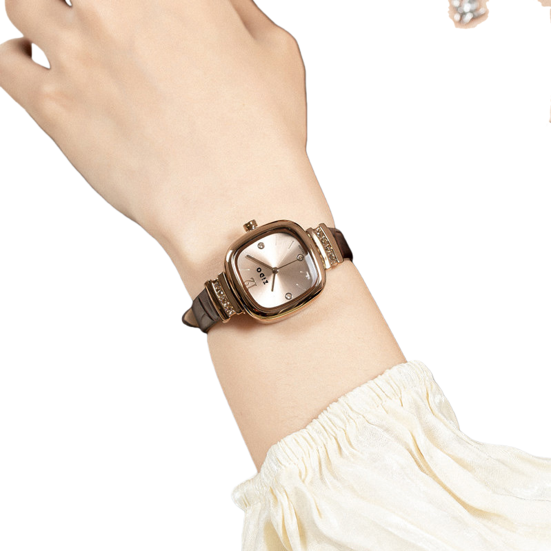 This golden case watch is a fashionable and simple wristwatch for both women and men when worn on the wrist Item Picture