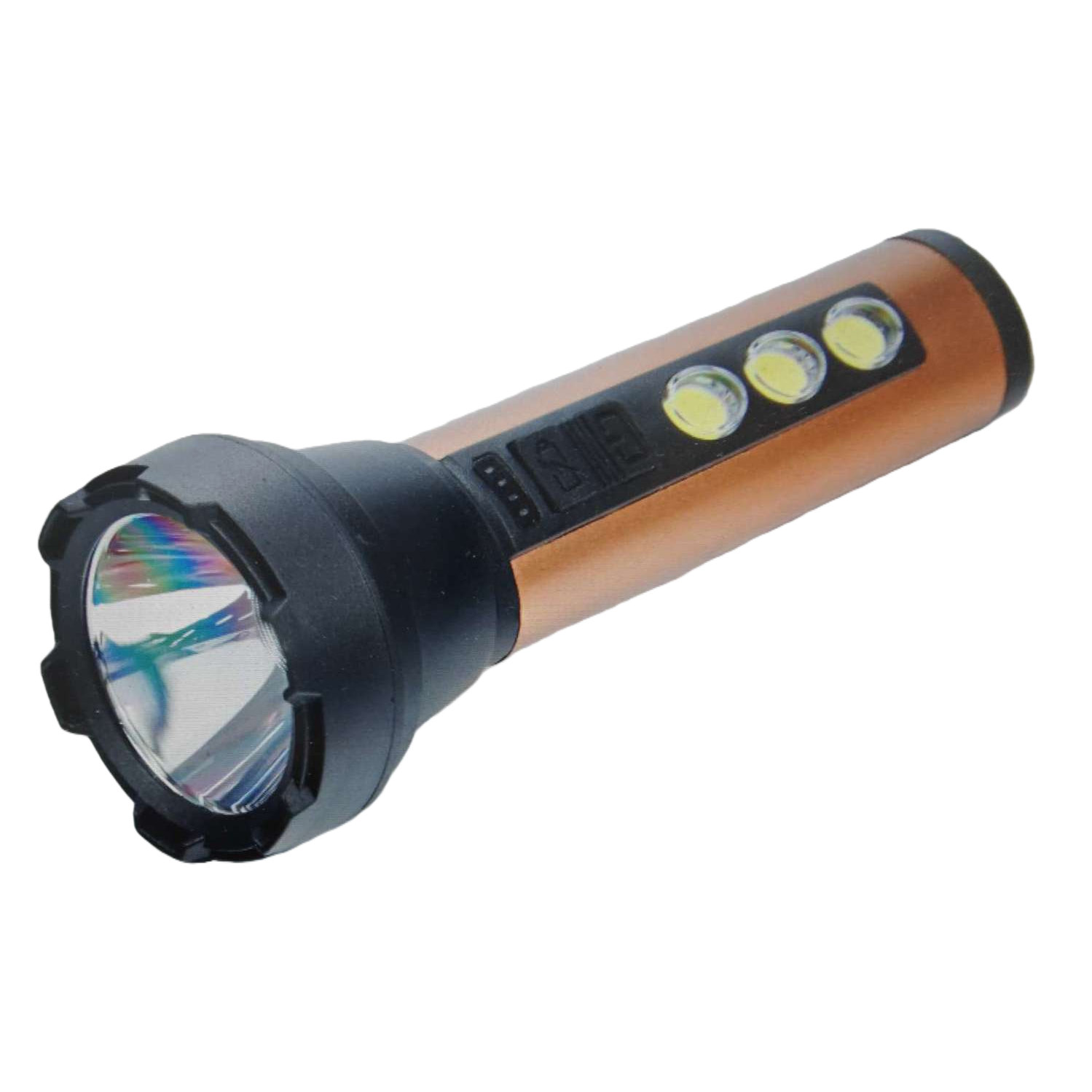 Naranja y negro luz brillante recargable linterna portátil LED impermeable iluminación exterior Item Picture