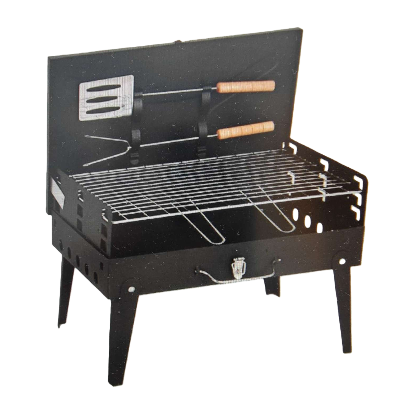Black portable barbecue grill, outdoor camping folding grill, household charcoal grill Item Picture
