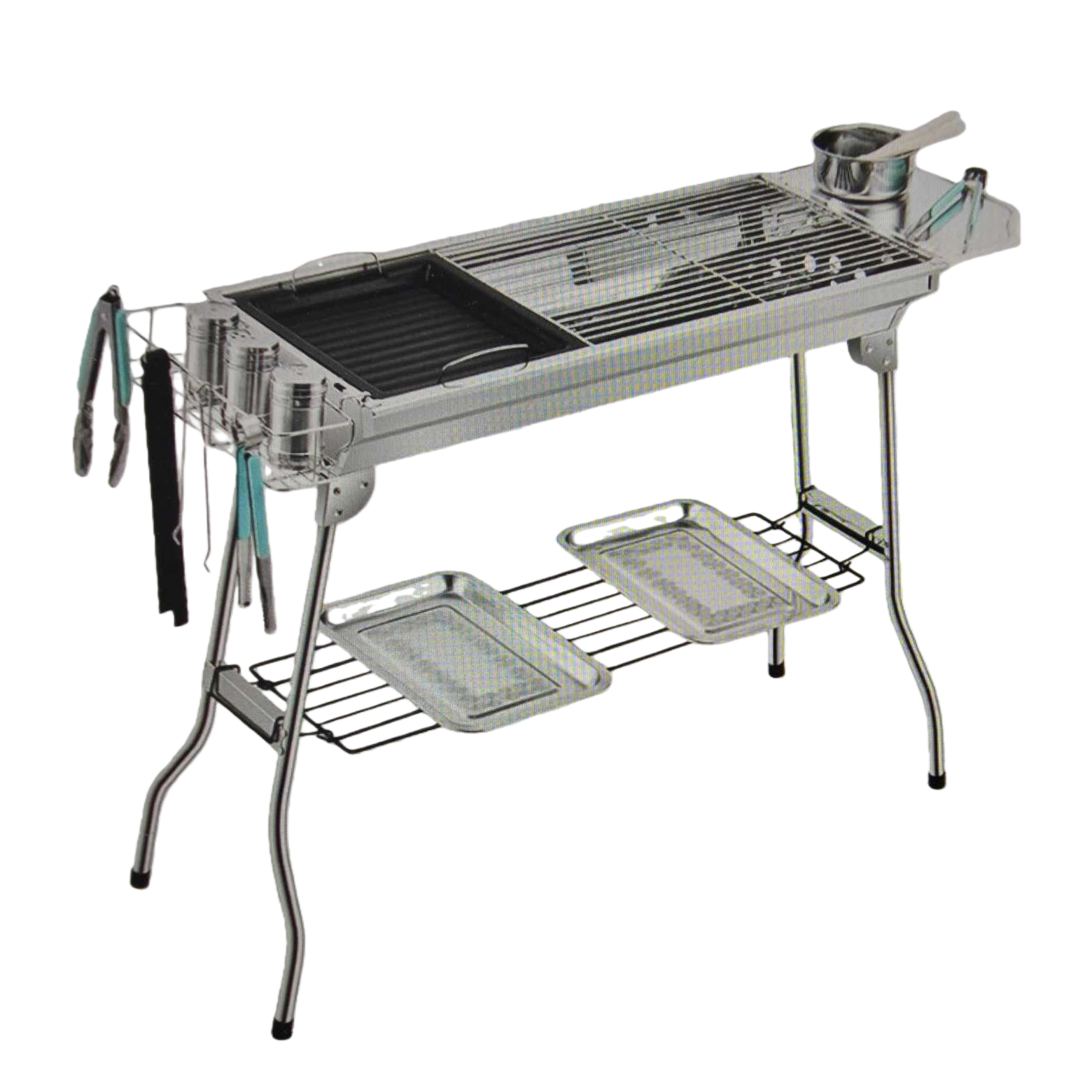 Silver stainless steel household barbecue grill, portable folding outdoor barbecue grill Item Picture