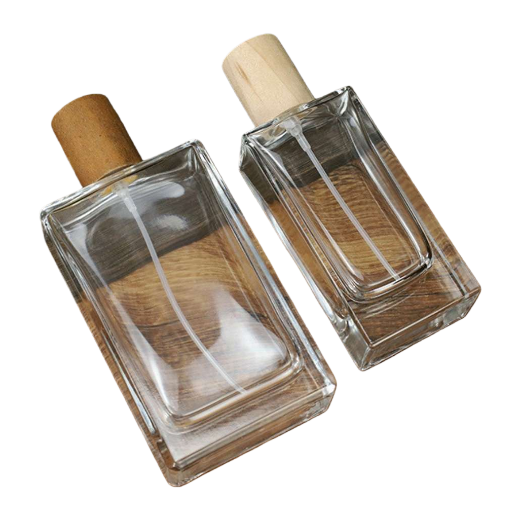 透明玻璃香水瓶配木质瓶盖 容量30ml 精致香氛容器白底实物图