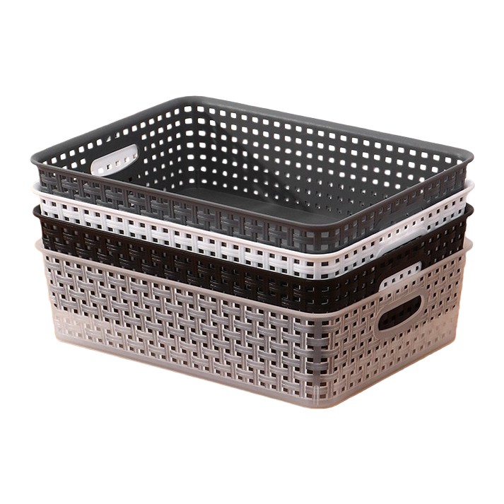 The grey hollowed-out storage basket can be stacked and combined in multiple layers for home organization and storage Item Picture
