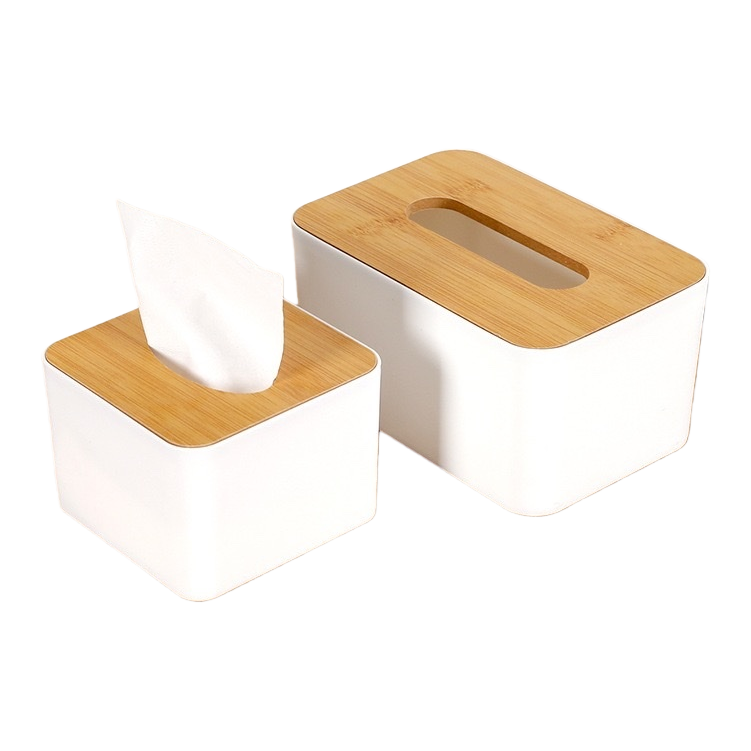 White tissue box with wooden lid, simple Nordic-style desktop storage for living room and bedroom Item Picture