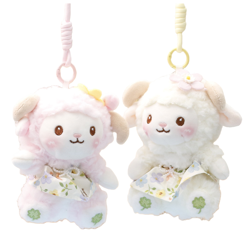 A cute and adorable pink and white plush little lamb pendant for car bags Item Picture