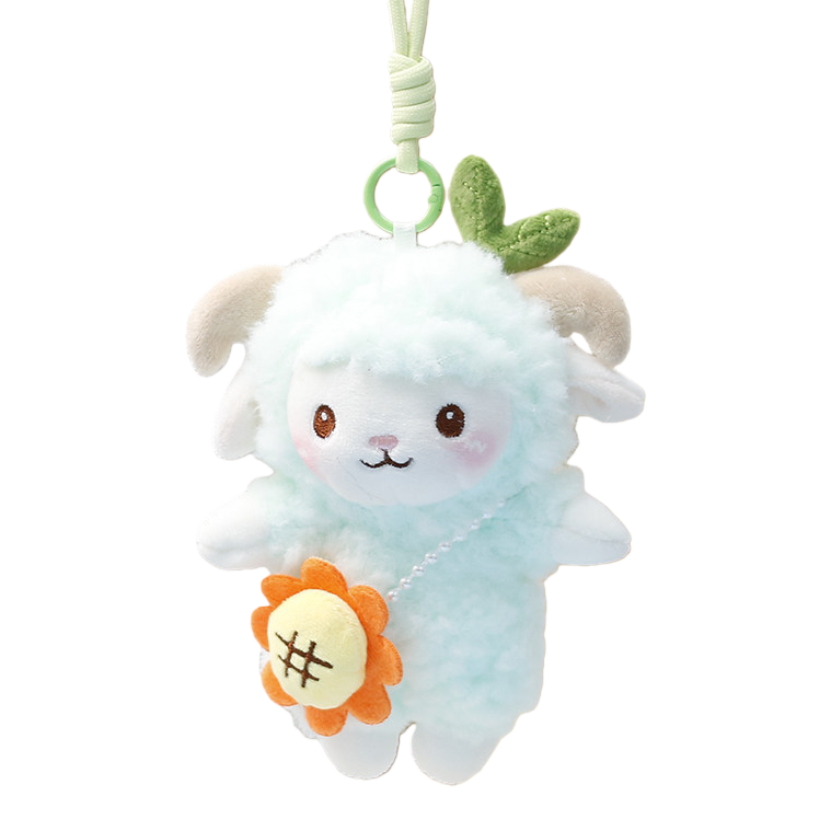 The light blue plush sheep pendant is a cute and adorable car bag decoration plush toy Item Picture