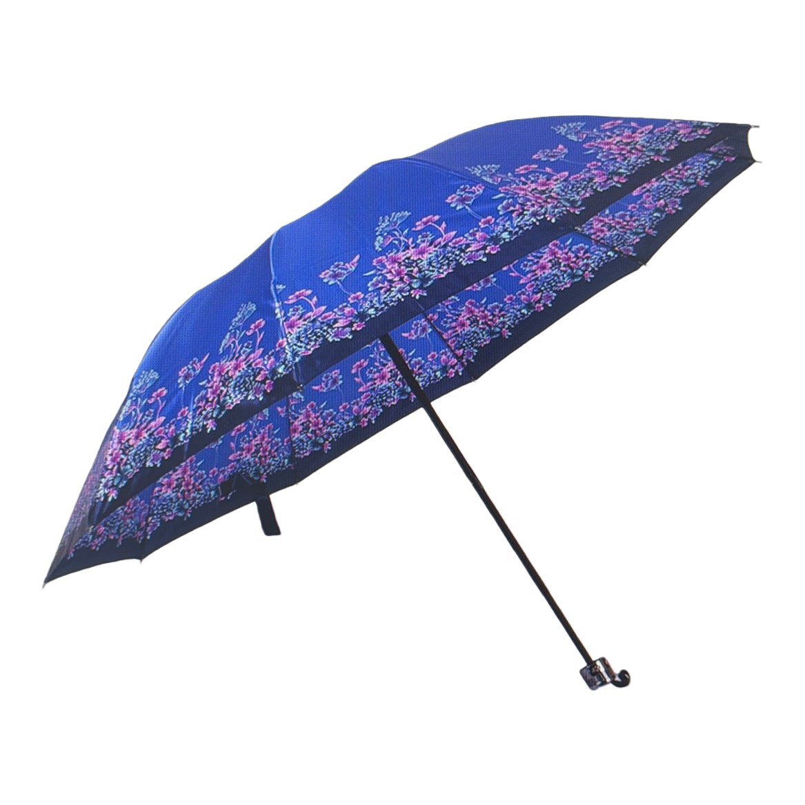 Azul floral patrón soleado y lluvioso paraguas de doble uso impermeable y protector solar ligero paraguas plegable para mujeres Item Picture
