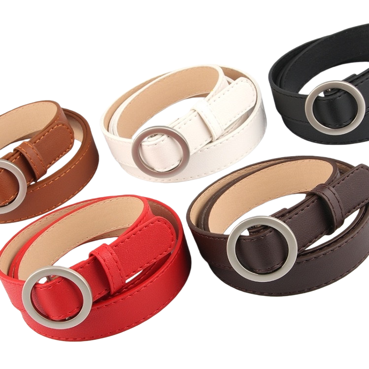 A simple and versatile men's belt with a round buckle in color and genuine leather Item Picture
