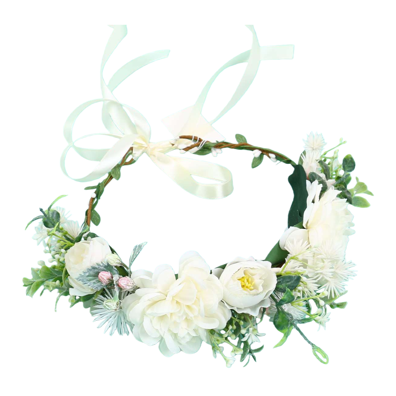 White garland, bride's headwear, party decoration, photography props, floral art simulation garland Item Picture