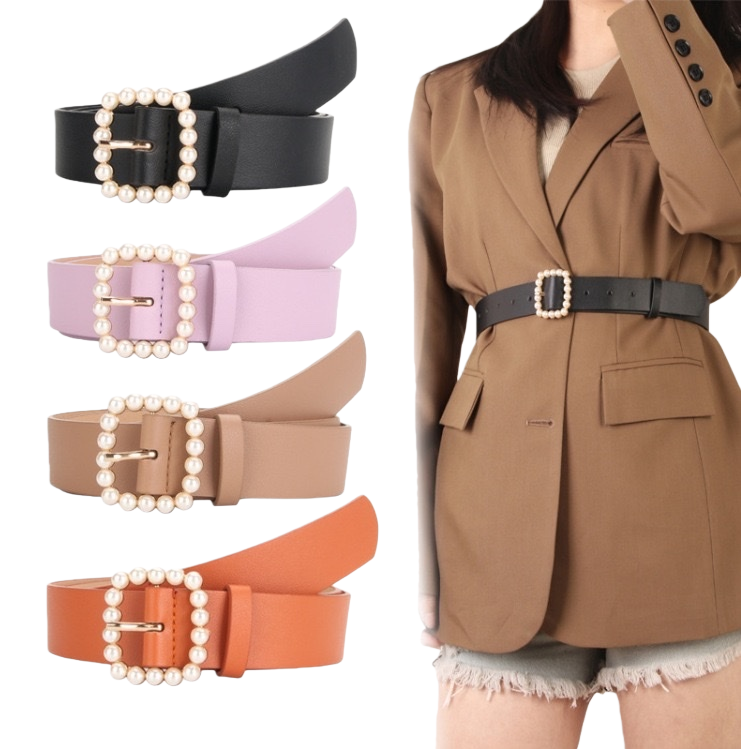 Pearl buckle belt for ladies, a fashionable, versatile and classic cowhide belt Item Picture