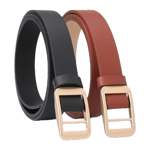 Black and brown leather belt with golden square buckle, unisexual genuine leather belt Item Picture