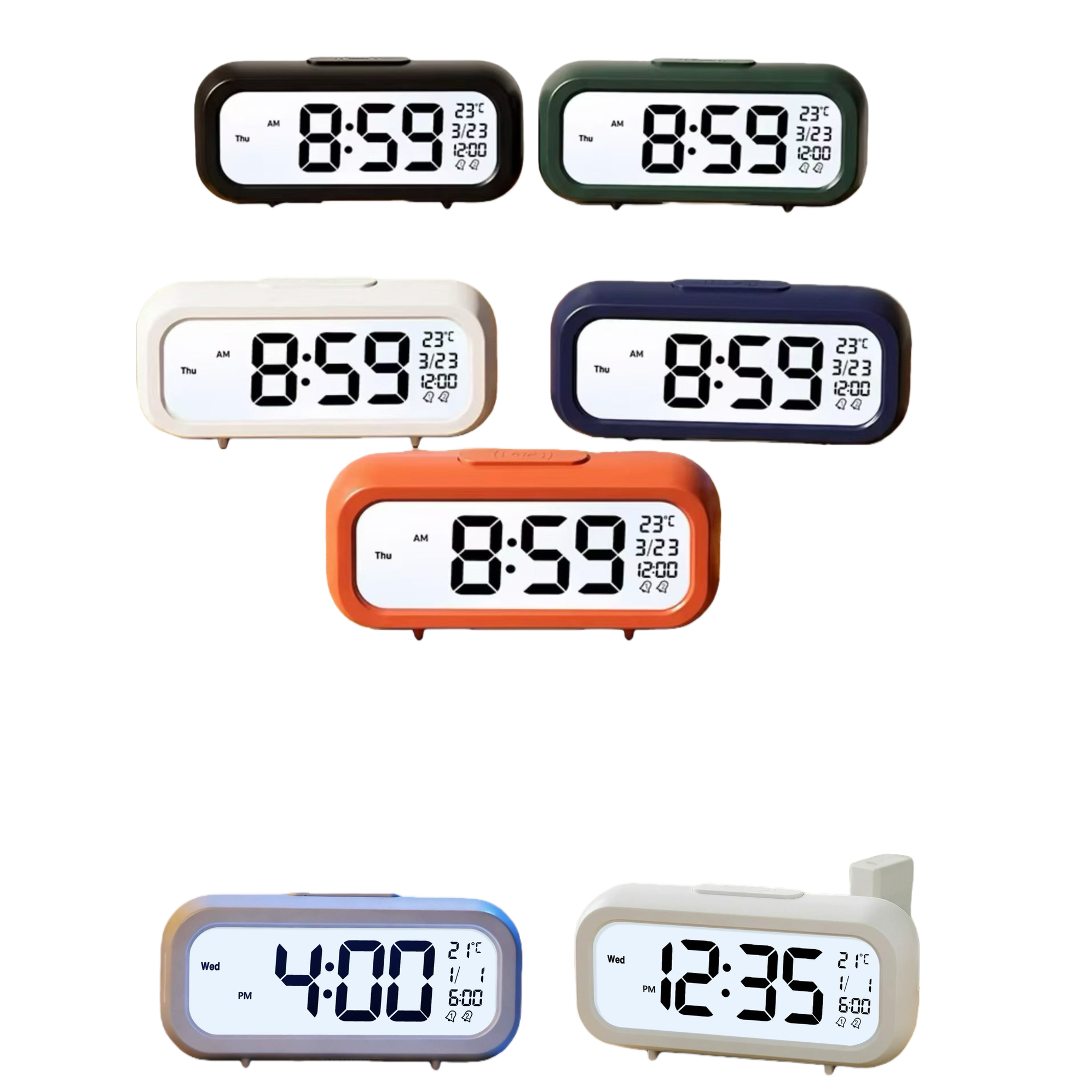 Five-color digital alarm clock, electronic silent LED display screen, bedroom bedside clock Item Picture