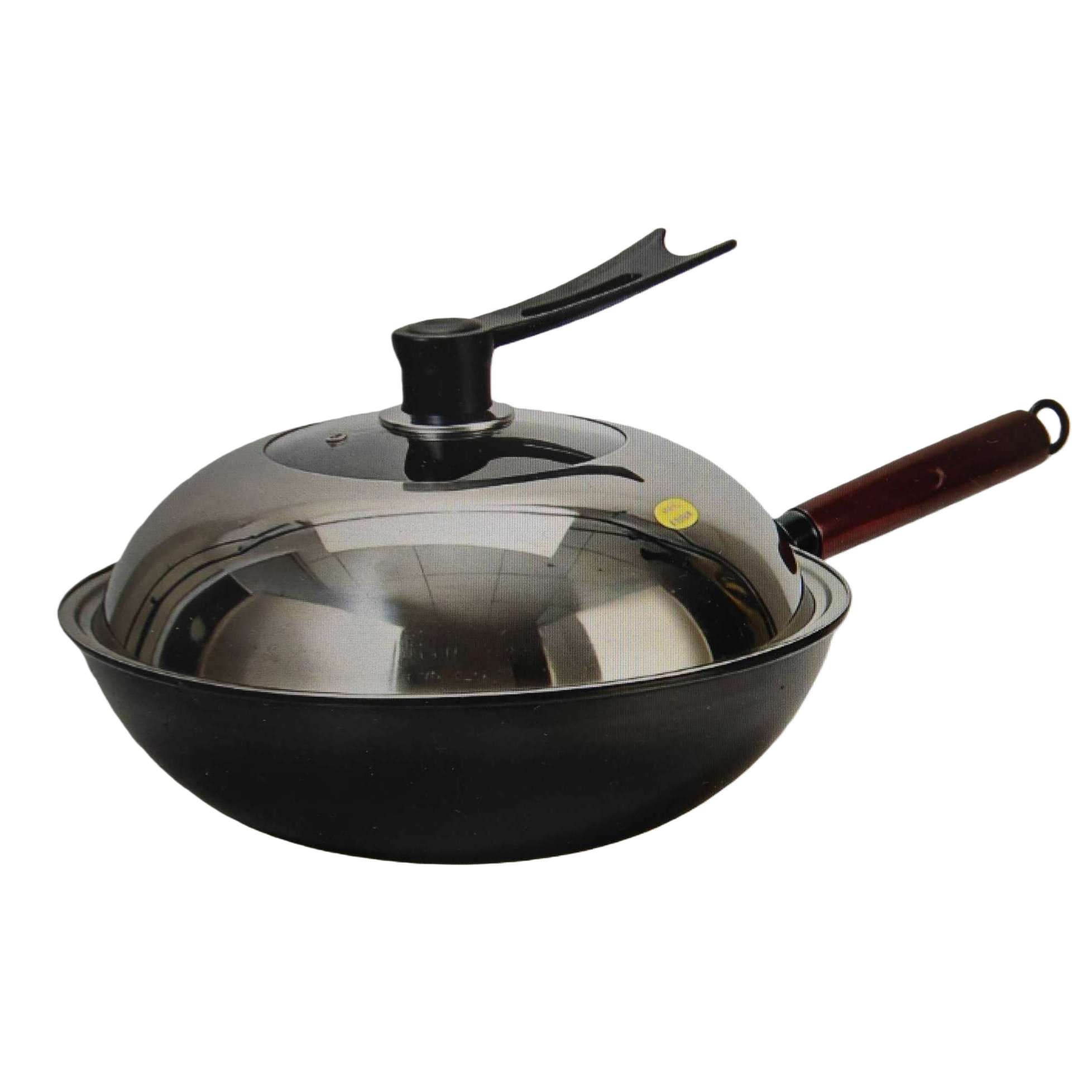 Black wok with transparent glass lid, household non-stick frying wok with lid, kitchen cookware Item Picture