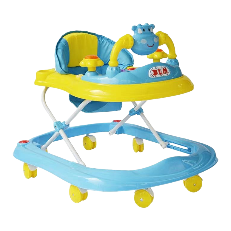 The blue and yellow baby walker is safe, stable and foldable Item Picture
