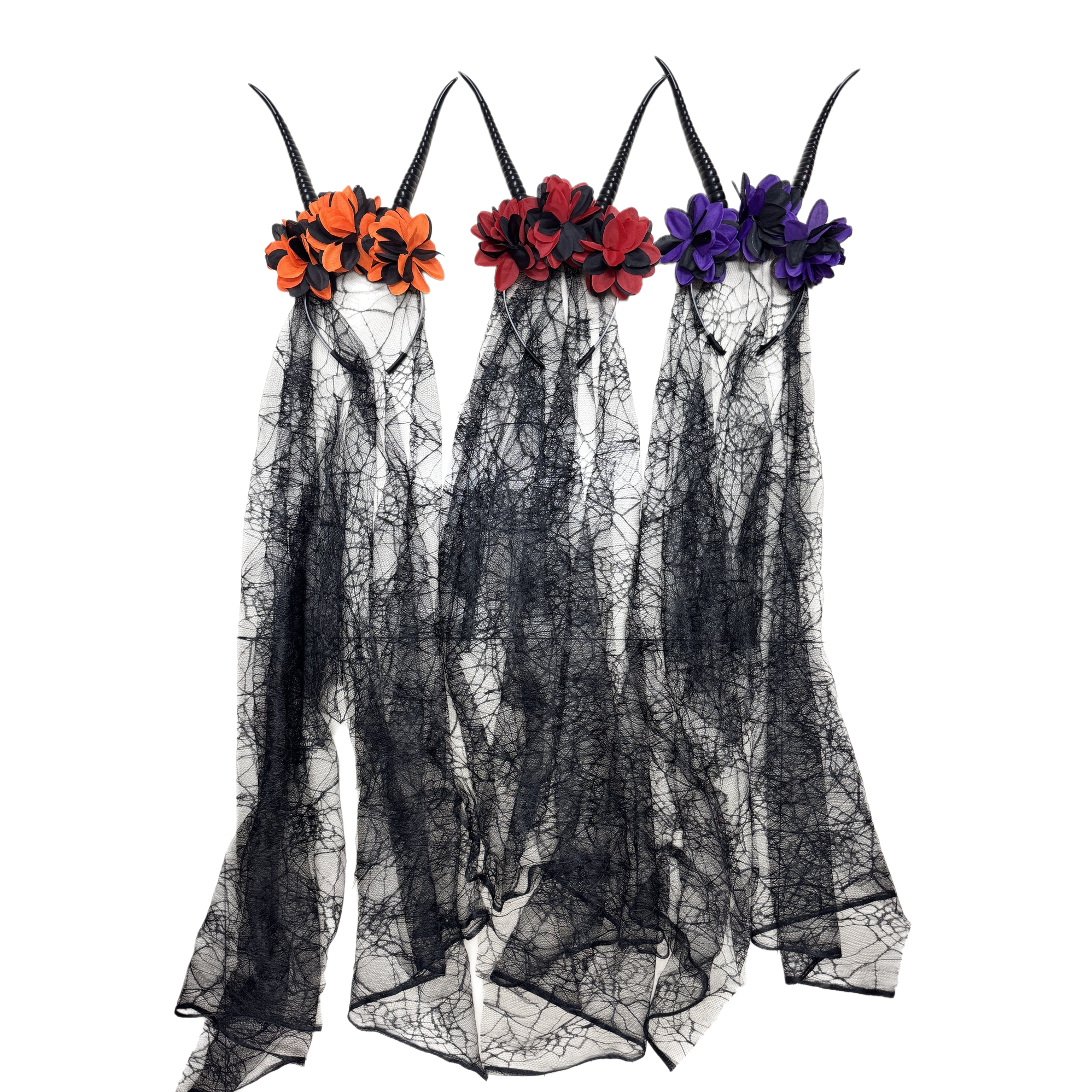 Black mesh headwear with corners and flower decorations Item Picture