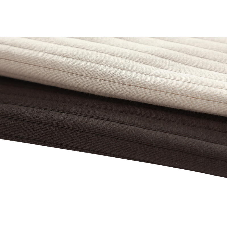 Off-white and dark brown striped knitted fabric, elastic cotton-polyester blend, 150cm wide, suitable for both clothing and home textiles Item Picture