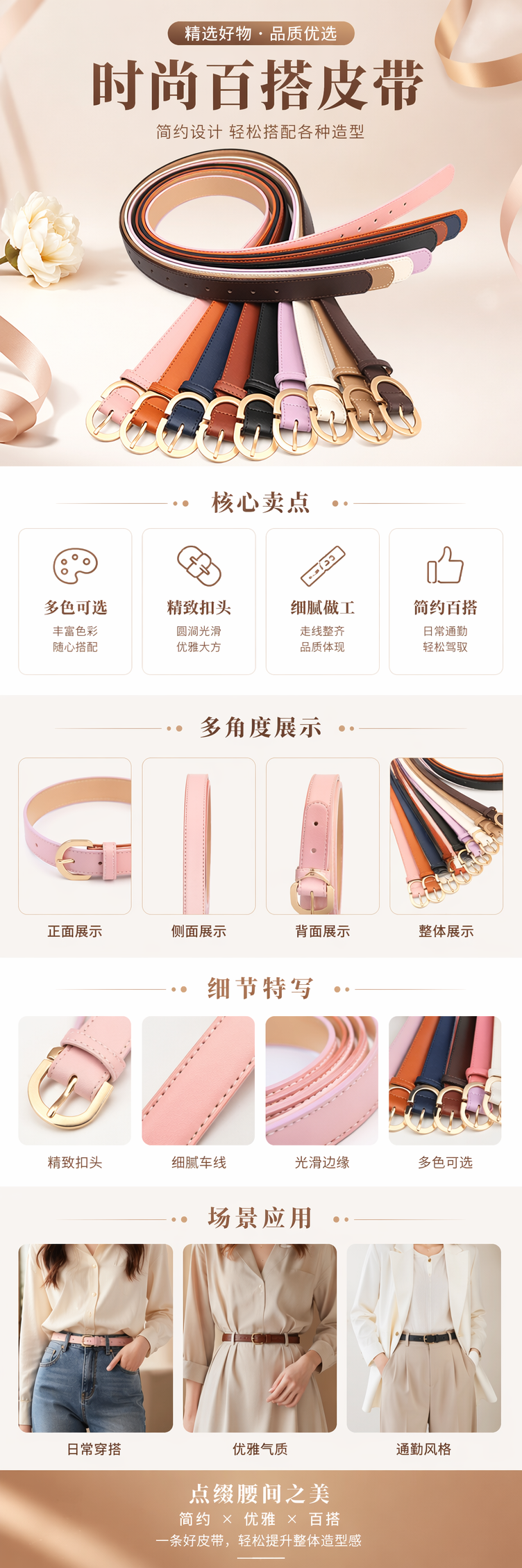 多彩皮质腰带 时尚百搭女士男士通用款详情1