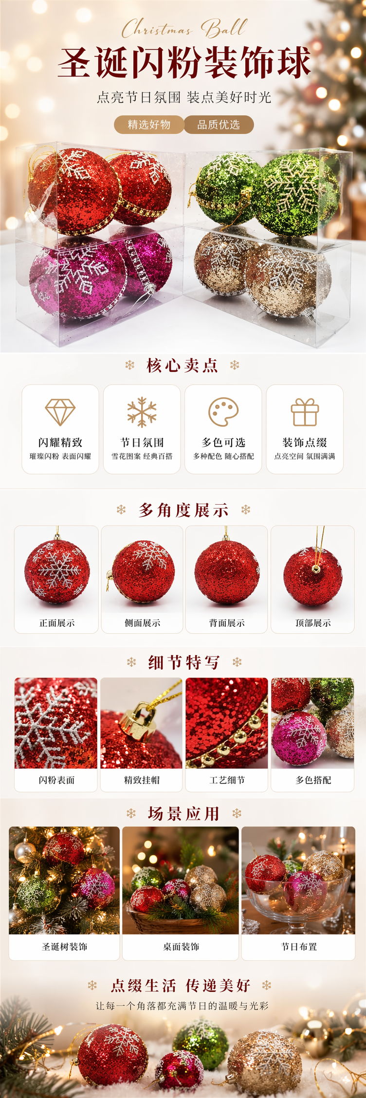 彩色亮片圣诞球装饰挂件节日氛围家居布置详情1