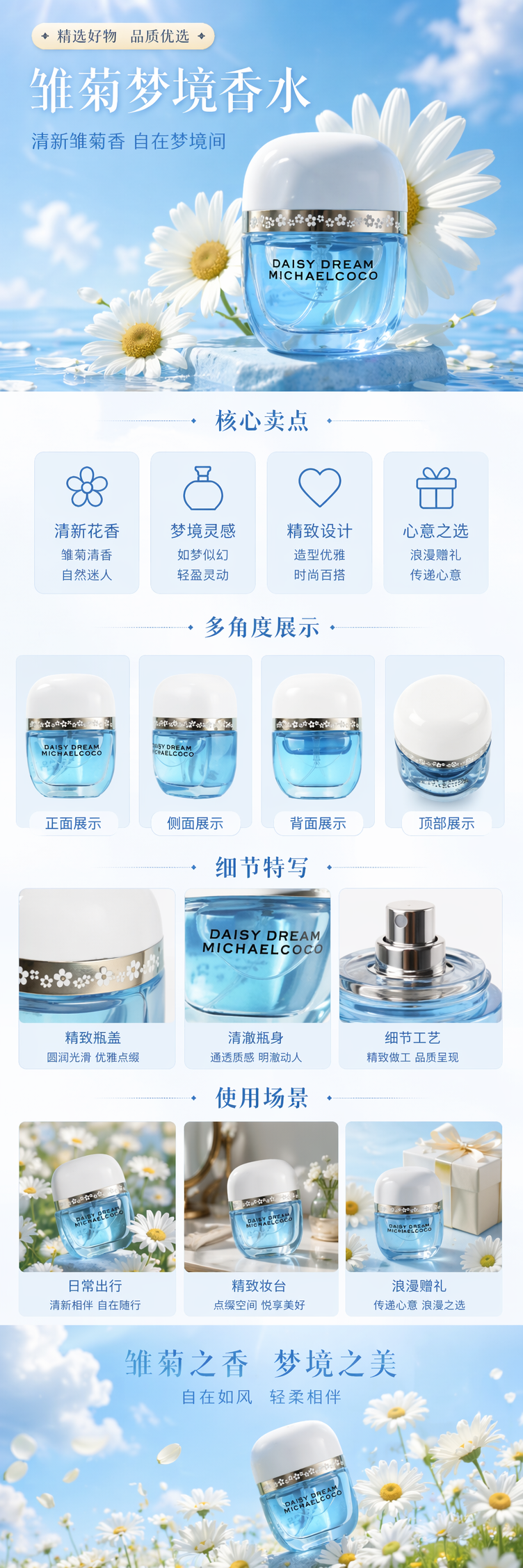Blue perfume bottle, transparent bottle body, light blue perfume pic 1
