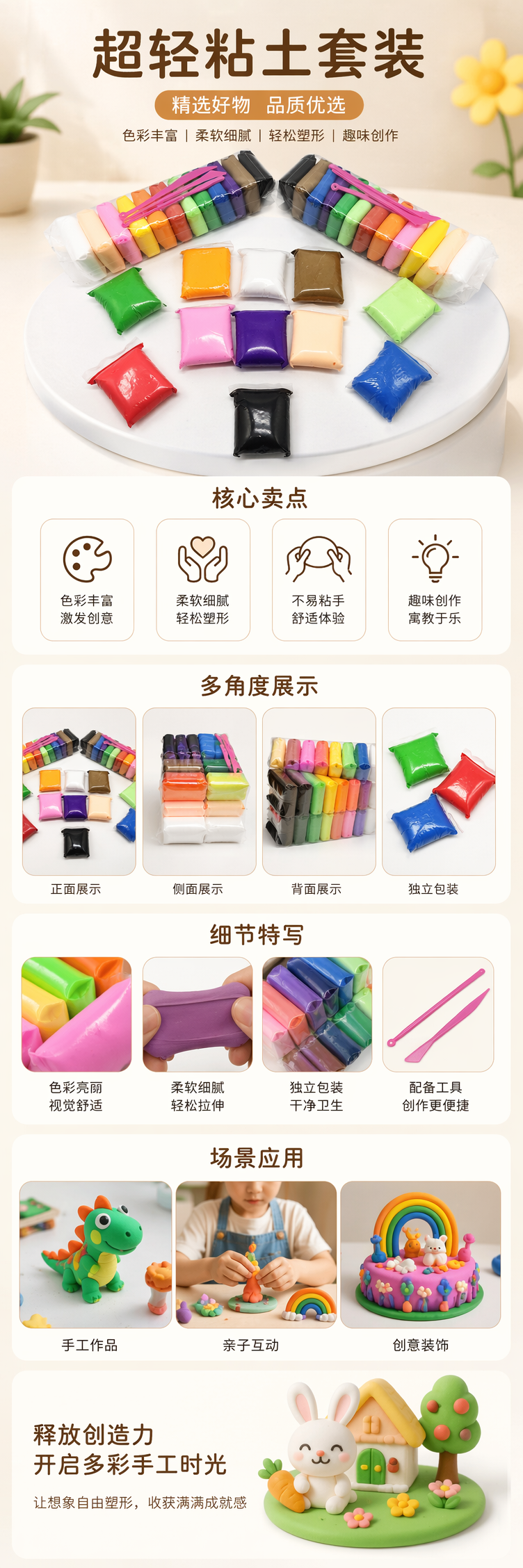 彩色橡皮泥儿童益智手工DIY玩具安全无毒可塑性强详情1