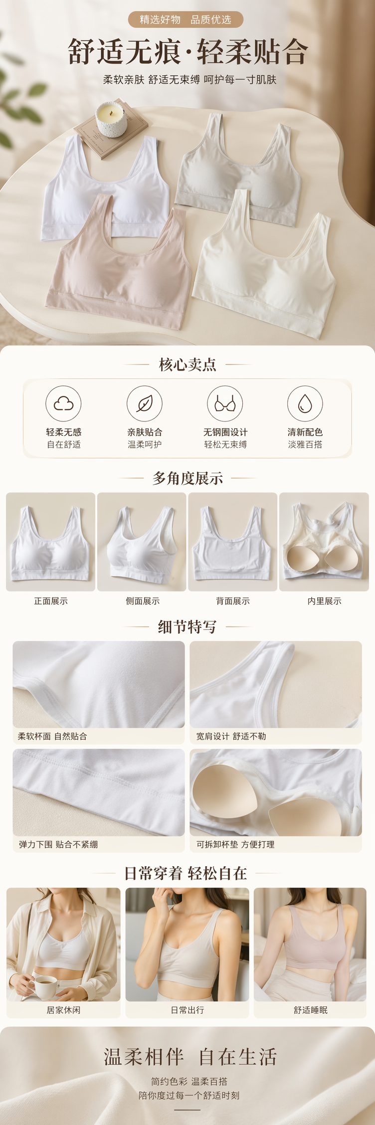 纯色无钢圈背心式文胸详情1