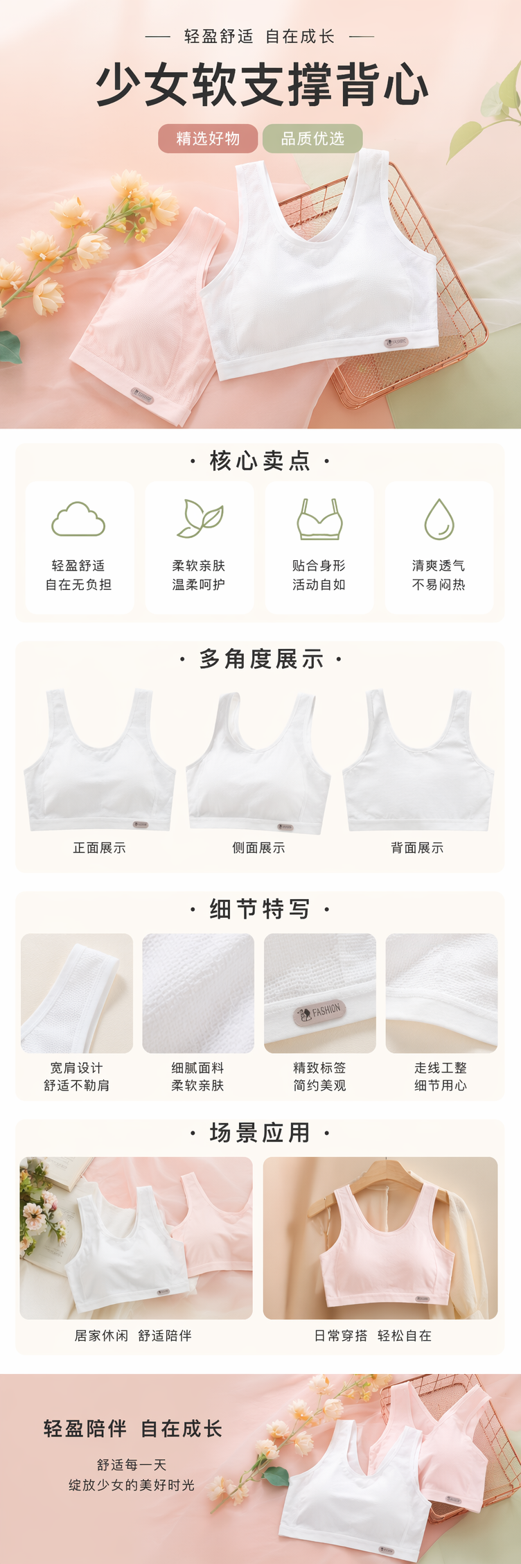 少女白色粉色网眼背心 详情1
