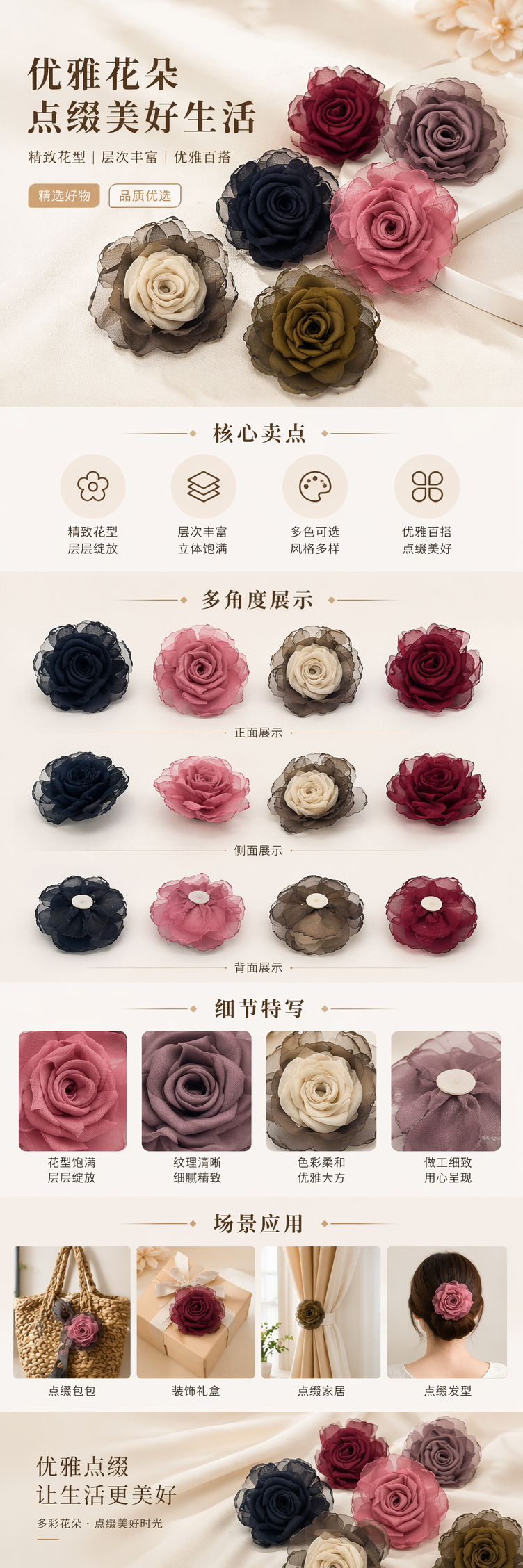 烧边布艺花山茶花半成品手腕花头饰配件详情1