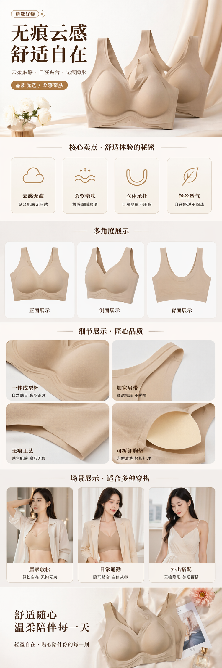 米色无痕内衣两件装叠放悬挂白色衣架详情1