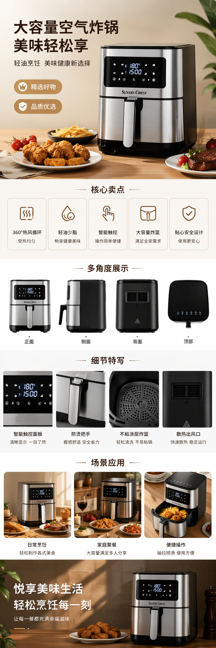 银黑相间美的空气炸锅家用智能多功能大容量详情1