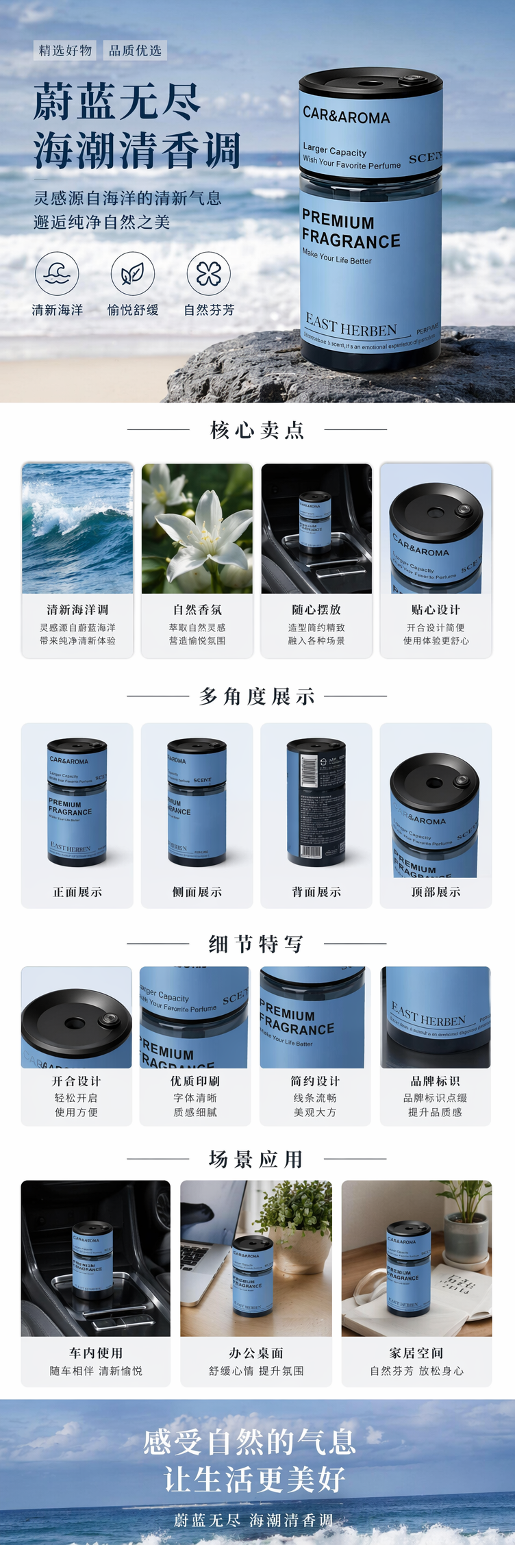 蓝色车载香薰瓶 陶瓷扩香挂件 汽车内饰香氛用品详情1