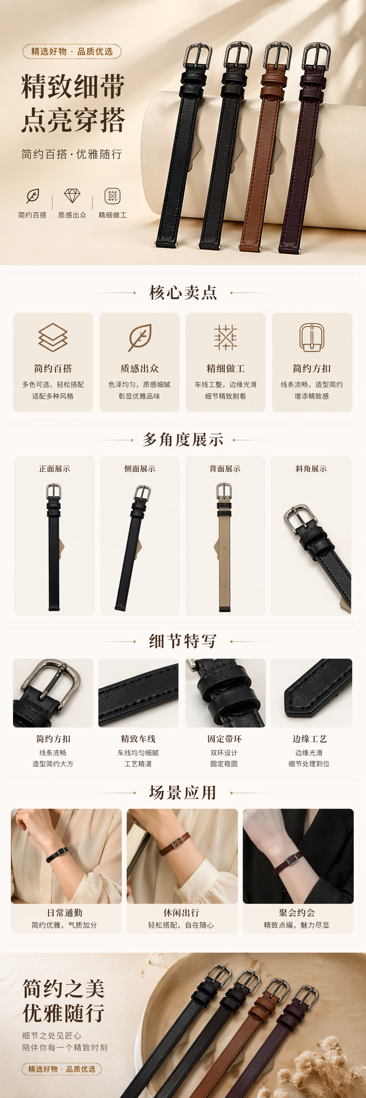 四条不同颜色皮质腰带 男女通用简约百搭款详情1