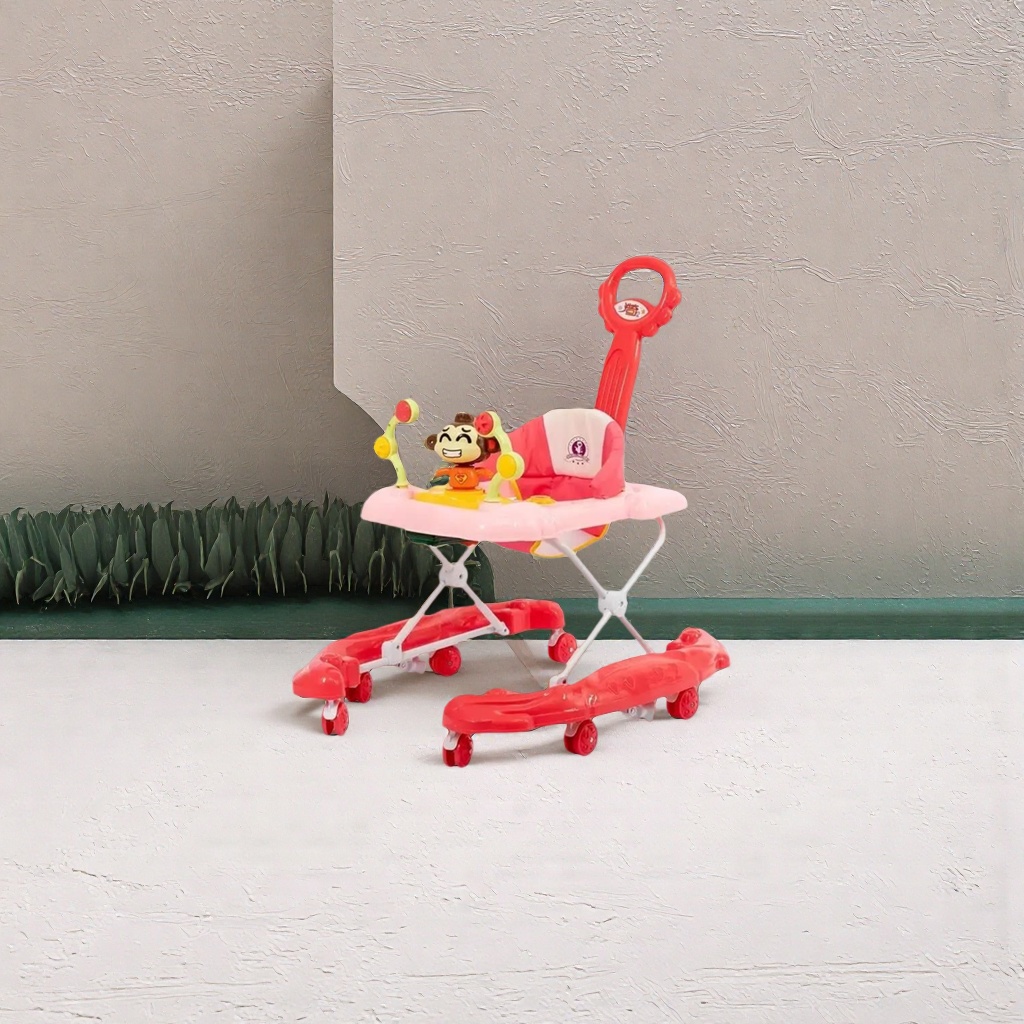 Pink baby walker, adjustable height, with musical toys details Picture