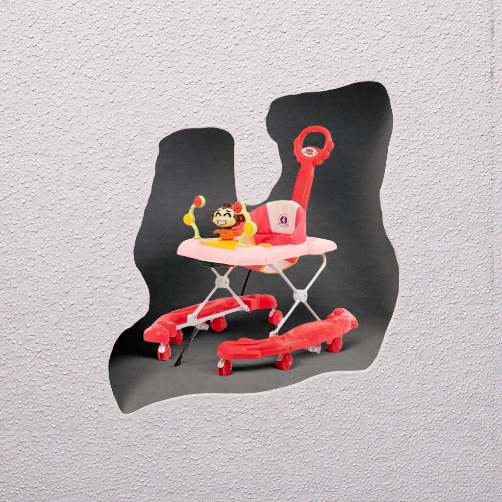 Pink baby walker, adjustable height, with musical toys