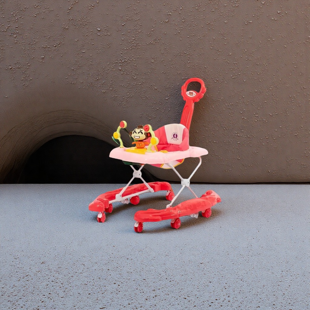 Pink baby walker, adjustable height, with musical toys Specification image